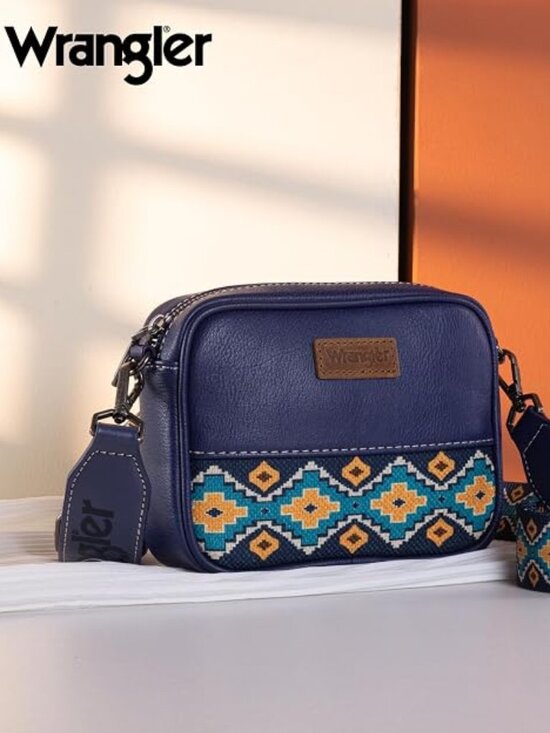 Wrangler Handbags - Wrangler Crossbody Bag for Women Aztec Mini Crossover Purse with Guitar Strap